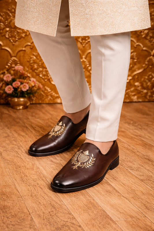 Rajwada Heritage Crest Brown Loafers