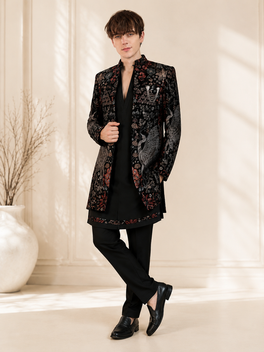 Midnight Crane Designer Indo-Western Set
