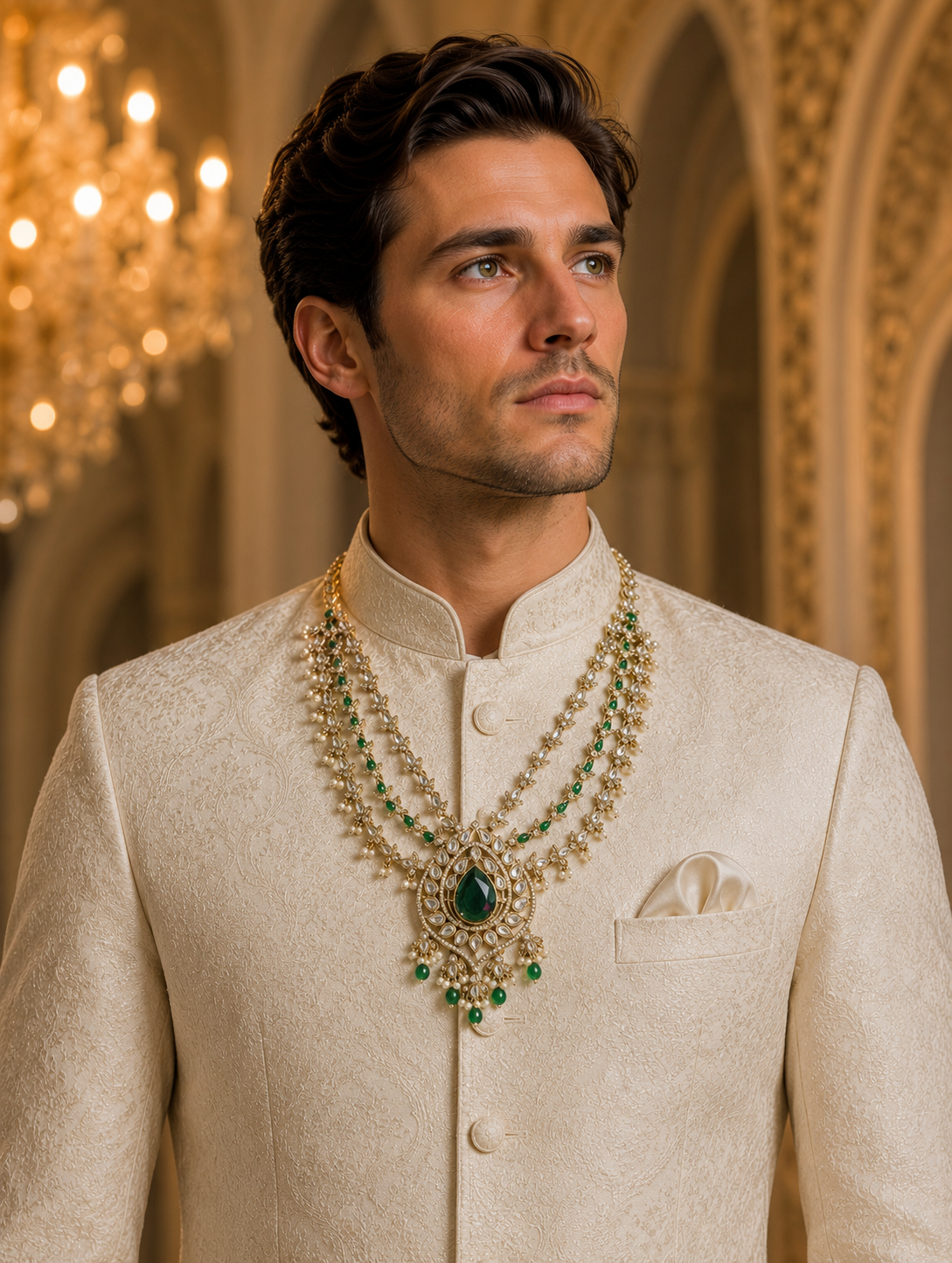 Royal Emerald Kundan Pearl Groom Mala