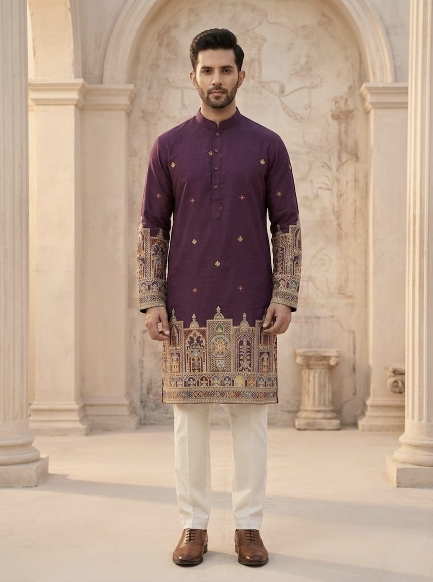The Regal Heritage Kurta in Deep Plum
