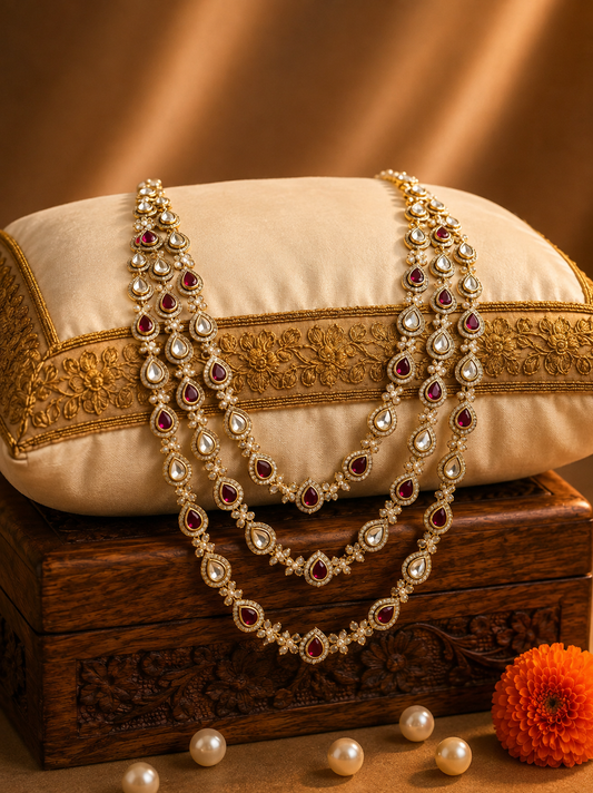 Royal Ruby Kundan Layered Groom Mala