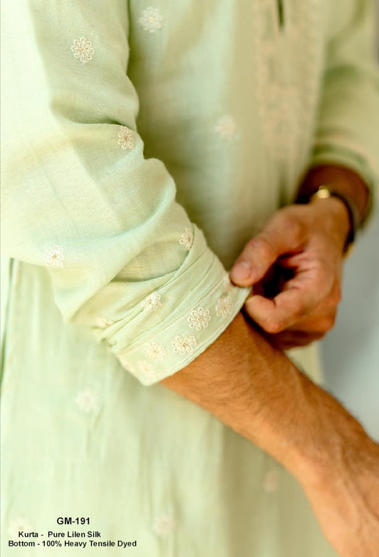 Mint Elegance Linen Silk Kurta Set