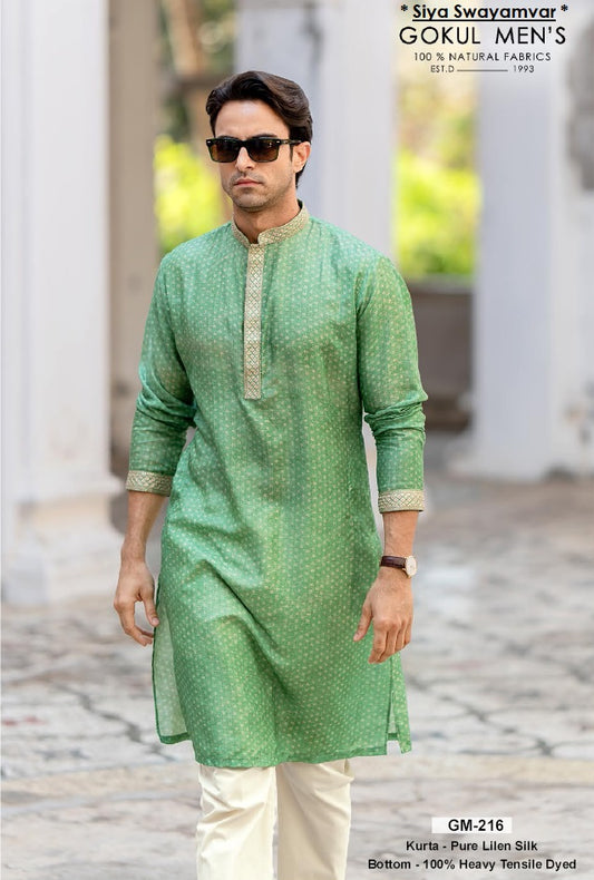 Emerald Heritage Linen Silk Kurta Set