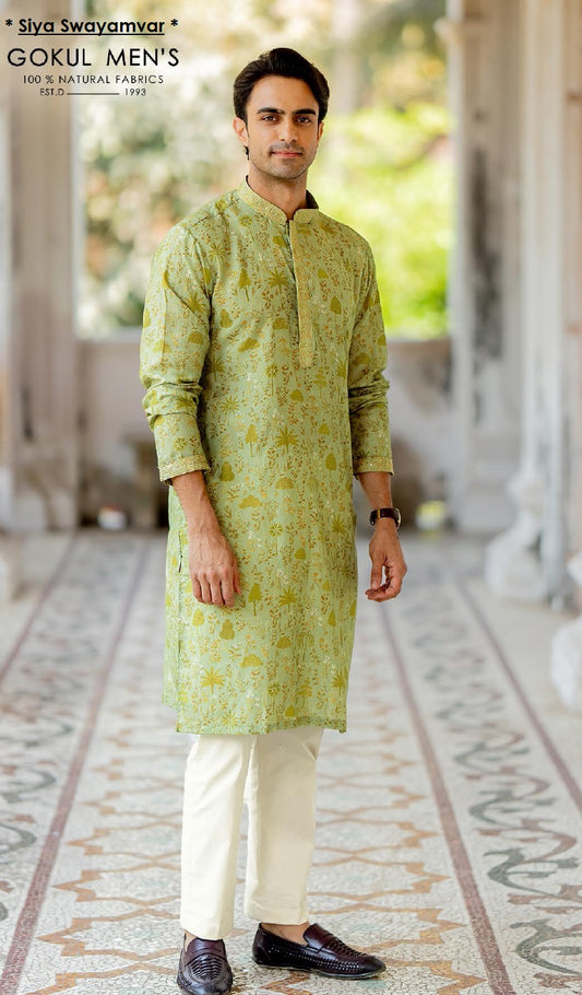 Pista Gulbagh Linen Silk Kurta Set