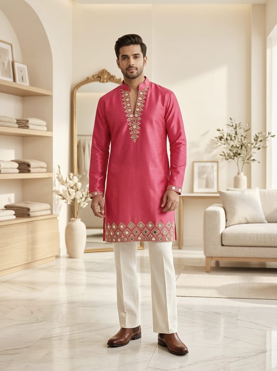 The Mirror Radiance Kurta in Fuchsia Pink