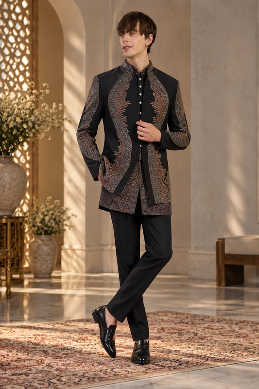 Black Bronze Royale Luxury Indo-Western Set for Men