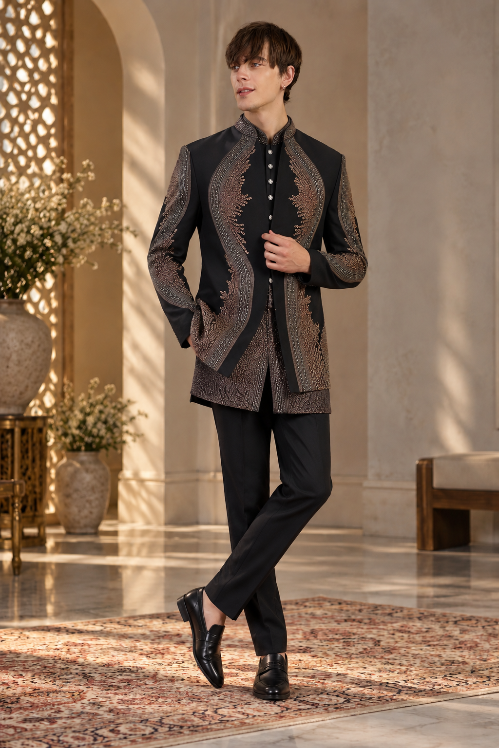 Black Bronze Royale Luxury Indo-Western Set for Men