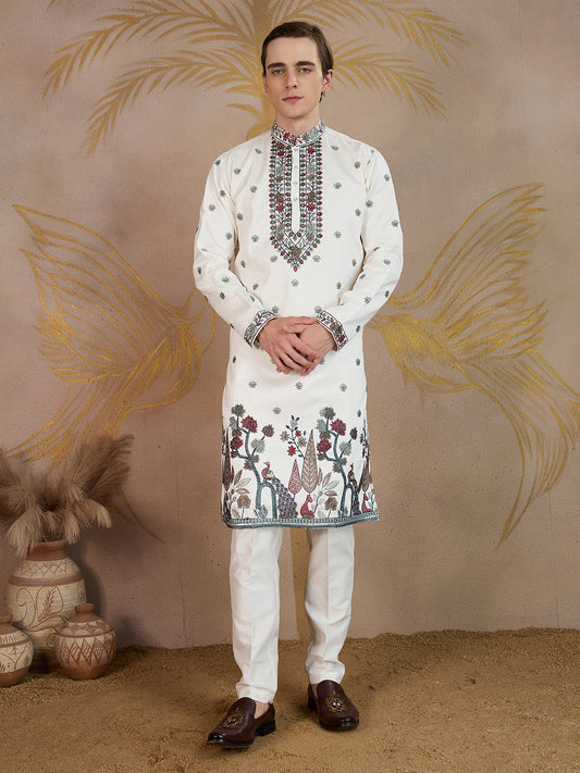 SNOW WHITE EMBROIDERY WORK KURTA SET