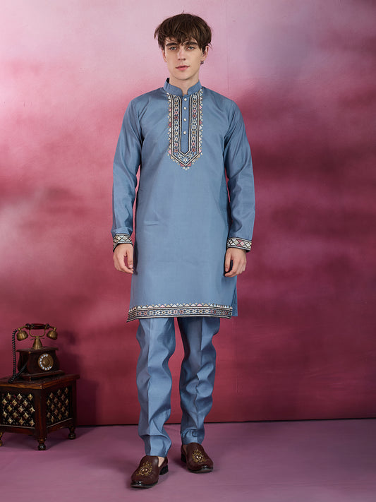 GRACE YELLOW EMBROIDERY NEHRU JACKET KURTA SET