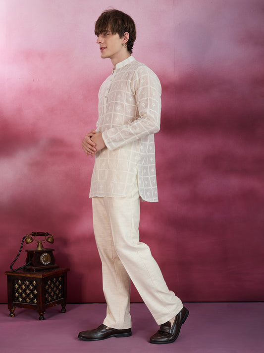 IVORY ELEGANCE SHEER COTTON CHIKANKARI KURTA SET