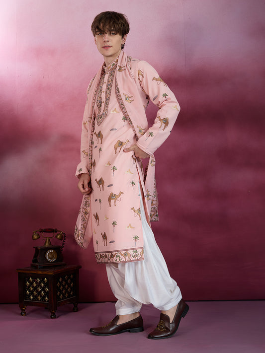 BLUSH PINK DESERT CAMEL EMBROIDERY KURTA SET
