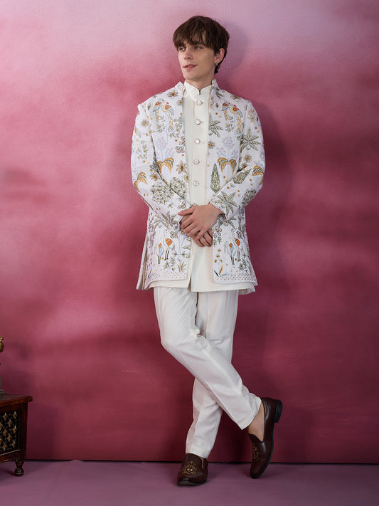 CLASSIC OFF WHITE FLORAL EMBROIDERED INDOWESTERN