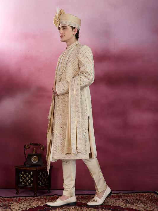 GOLDEN GLEAM HAND WORK SHERWANI FOR GROOM