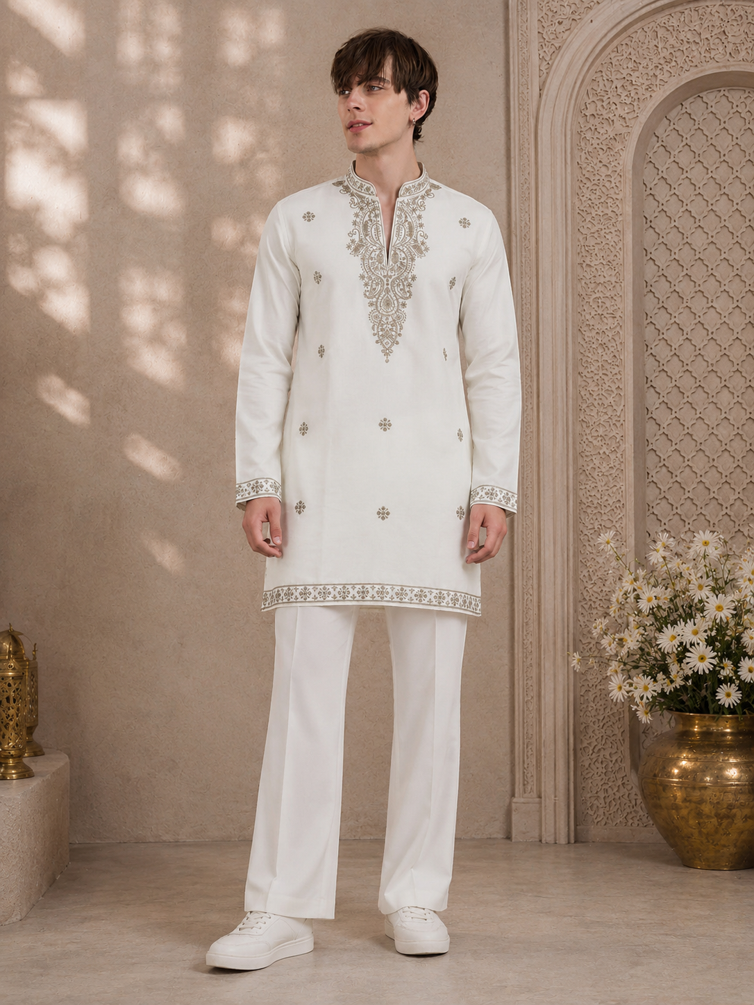 Ivory Regal Embroidered Kurta Pant Set