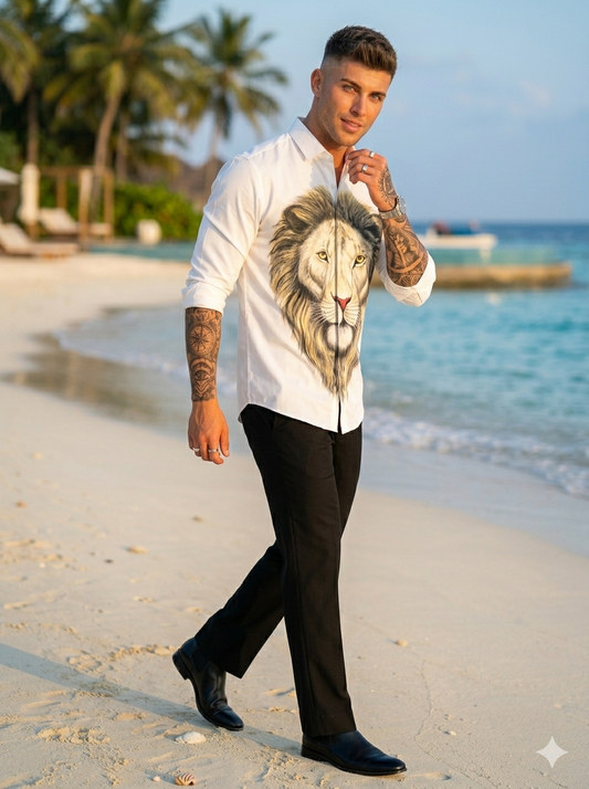 Custom Hand-Painted Lion Motif Shirt