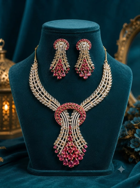 Royal Ruby Cascade Choker Necklace & Earrings Set