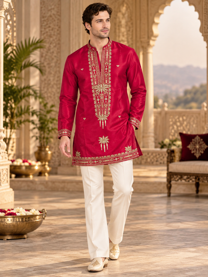 Royal Crimson Zari Embroidered Kurta Set