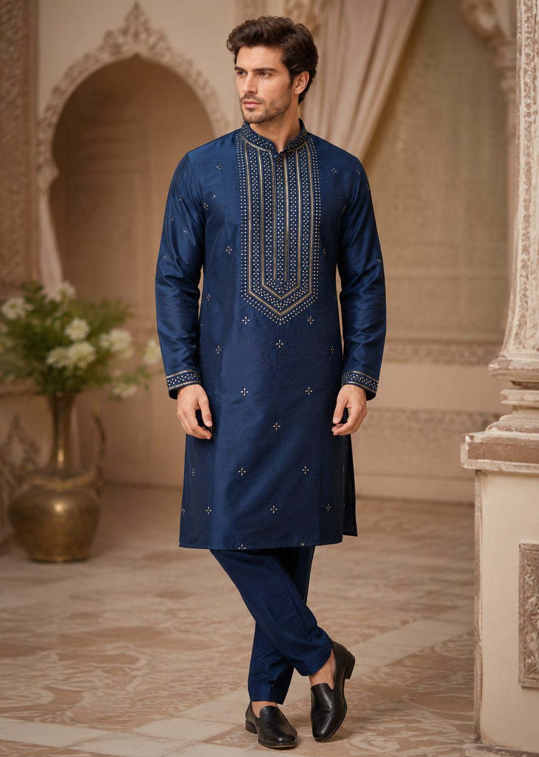 Royal Navy Blue Embroidered Kurta Pant Set