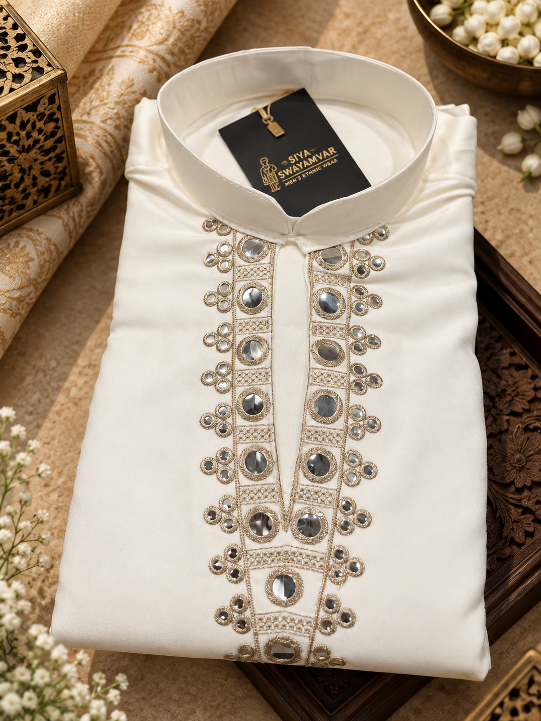 Pearl Ivory – Mirror Embroidered Kurta Set