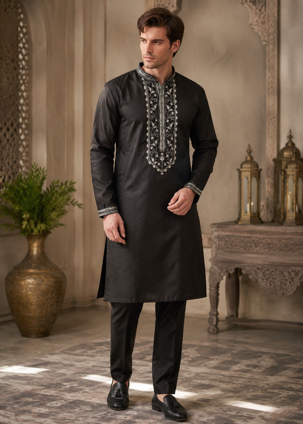 Regal Black Embroidered Kurta Pant Set