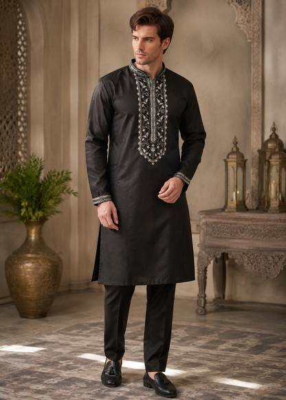 Regal Black Embroidered Kurta Pant Set