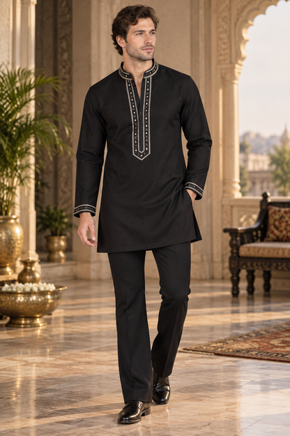 Noir Royale – Handcrafted Black Kurta Set