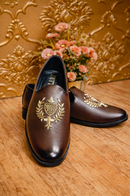 Rajwada Heritage Crest Brown Loafers