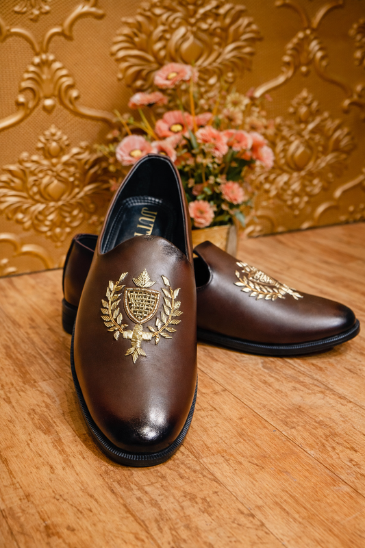 Rajwada Heritage Crest Brown Loafers