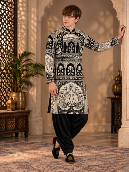 Royal Heritage Black & Ivory Kurta Set