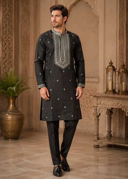 Noir Heritage Embroidered Kurta Pant Set