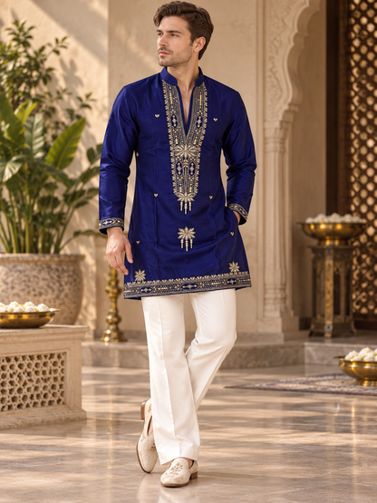 Royal Sapphire – Embroidered Silk Kurta Set