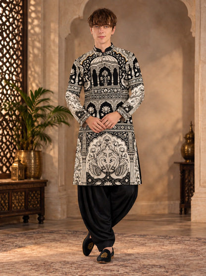 Royal Heritage Black & Ivory Kurta Set