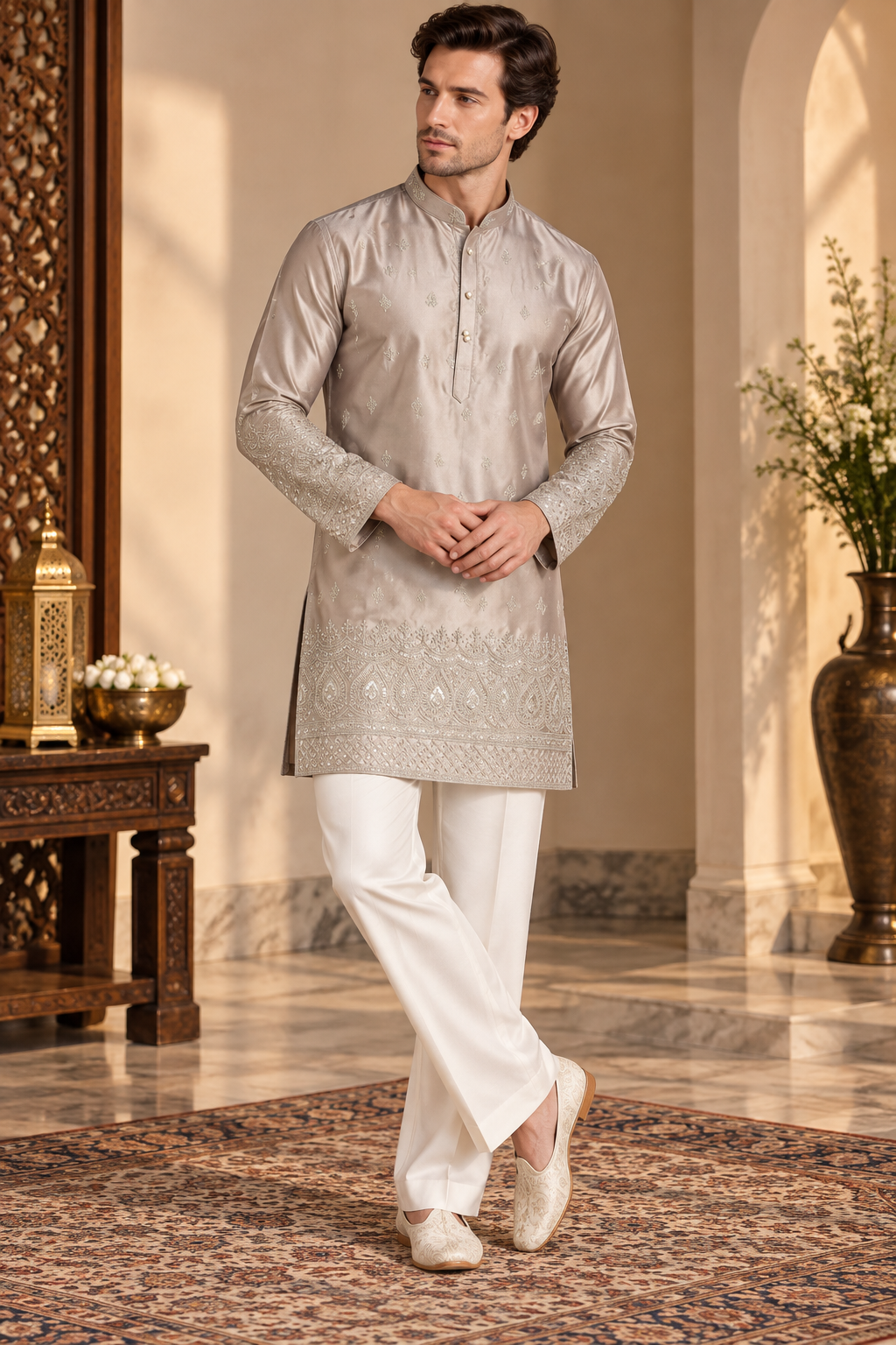 Ivory Royale – Embroidered Silk Kurta Set