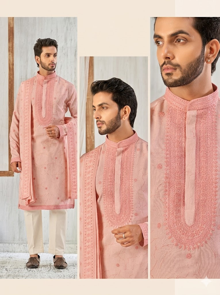 The Peach Blossom Heritage Kurta Set