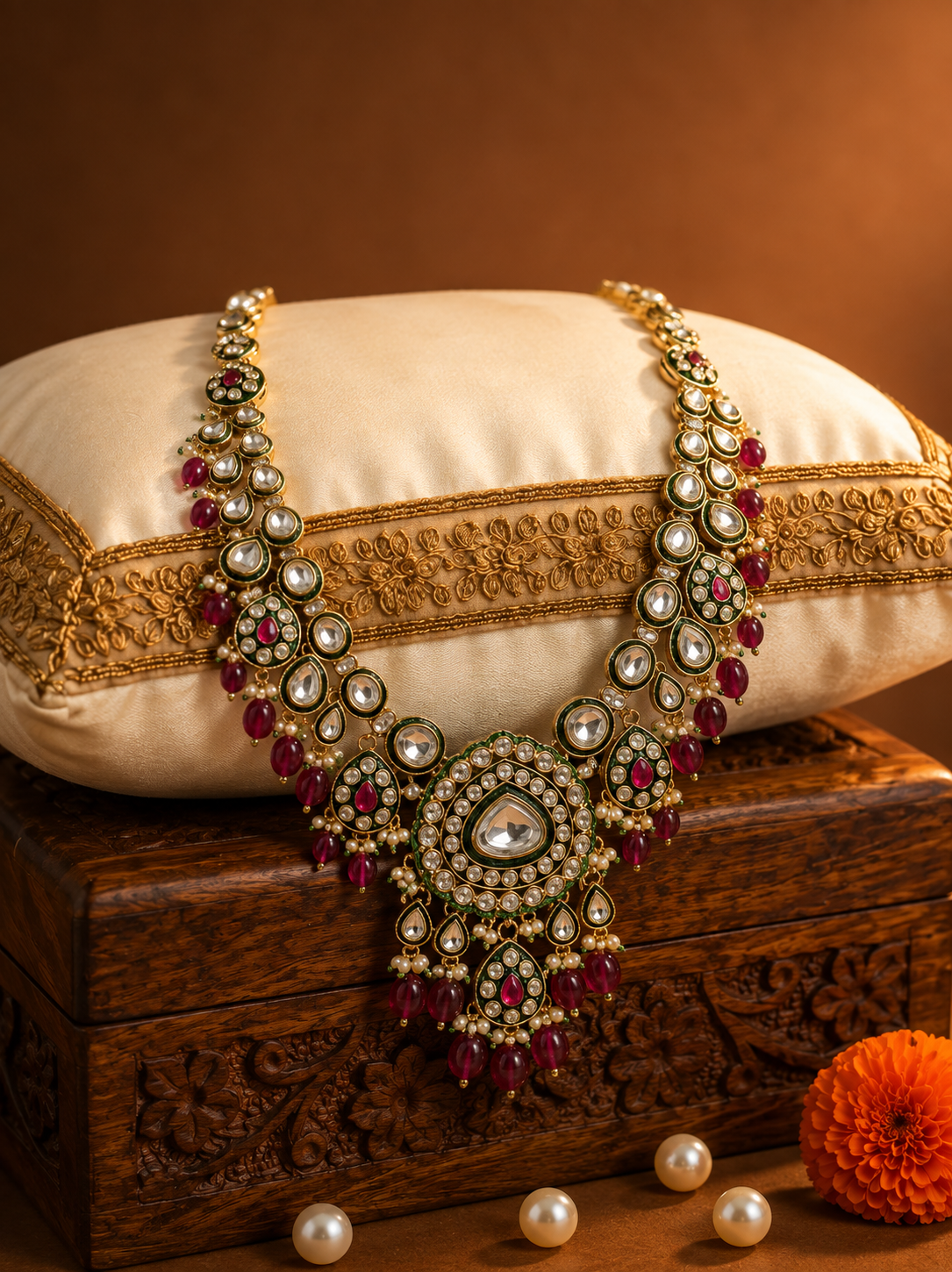 Royal Ruby Emerald Kundan Groom Mala
