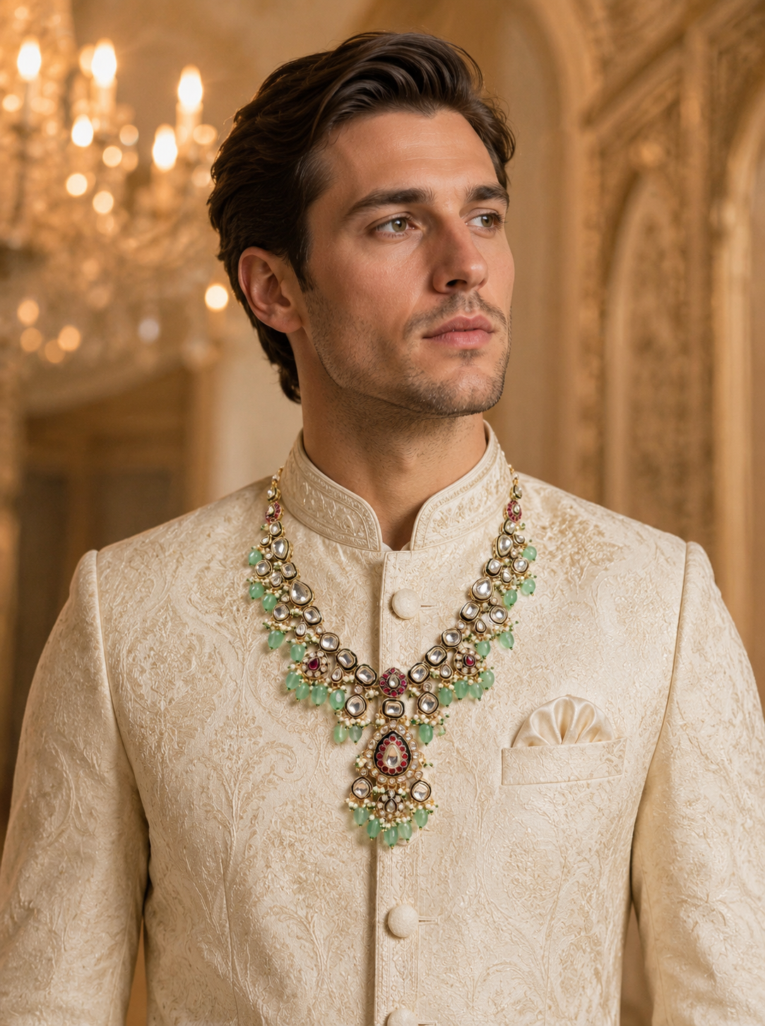 Mint Emerald & Ruby Kundan Groom Mala