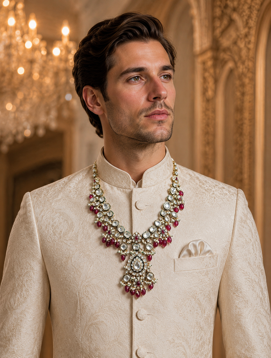 Royal Ruby Kundan Groom Mala