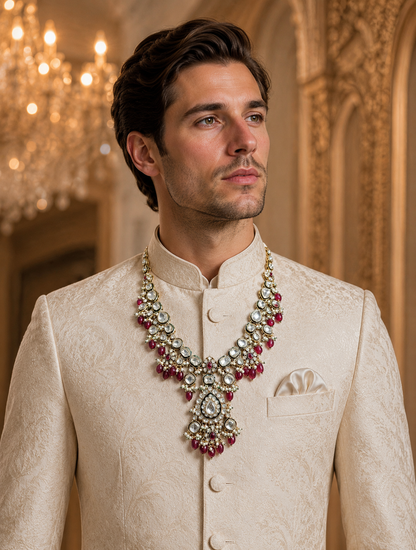 Royal Ruby Kundan Groom Mala