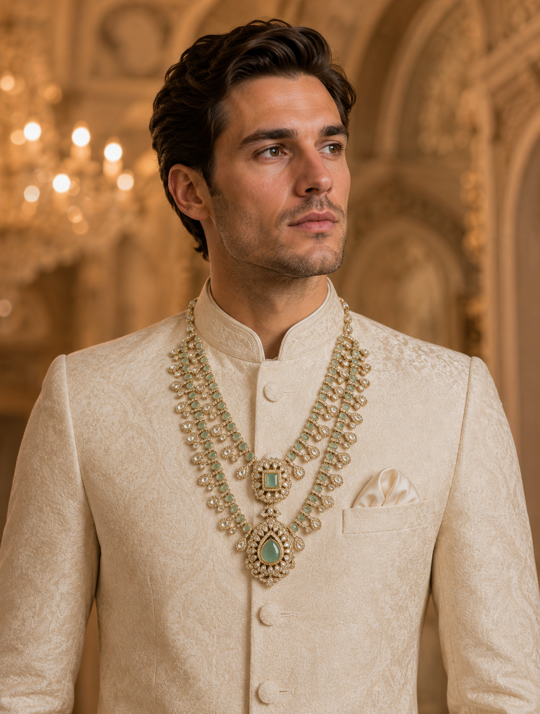 Mint Green Kundan Royal Groom Mala