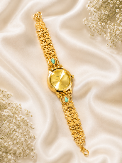 Elegant Gold-Tone Emerald Accent Women’s Watch