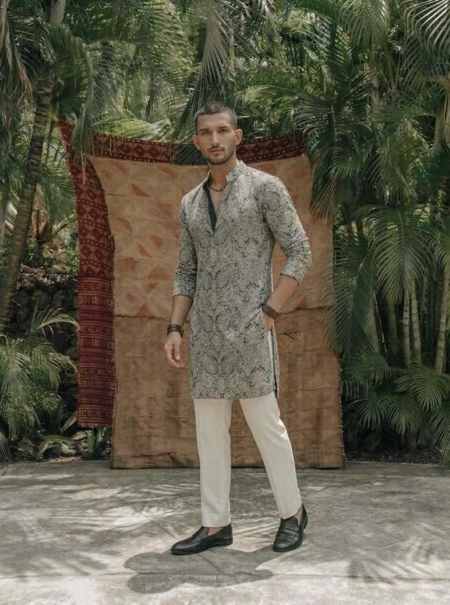 The Onyx Paisley Kurta in Ivory Mist