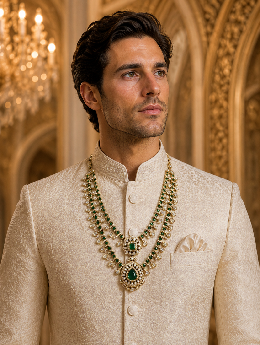Emerald Royal Kundan Groom Mala