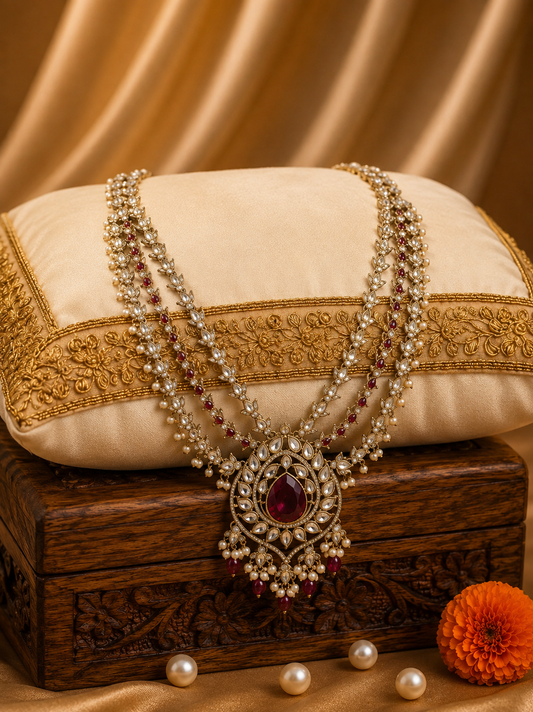 Royal Ruby Pearl Groom Mala