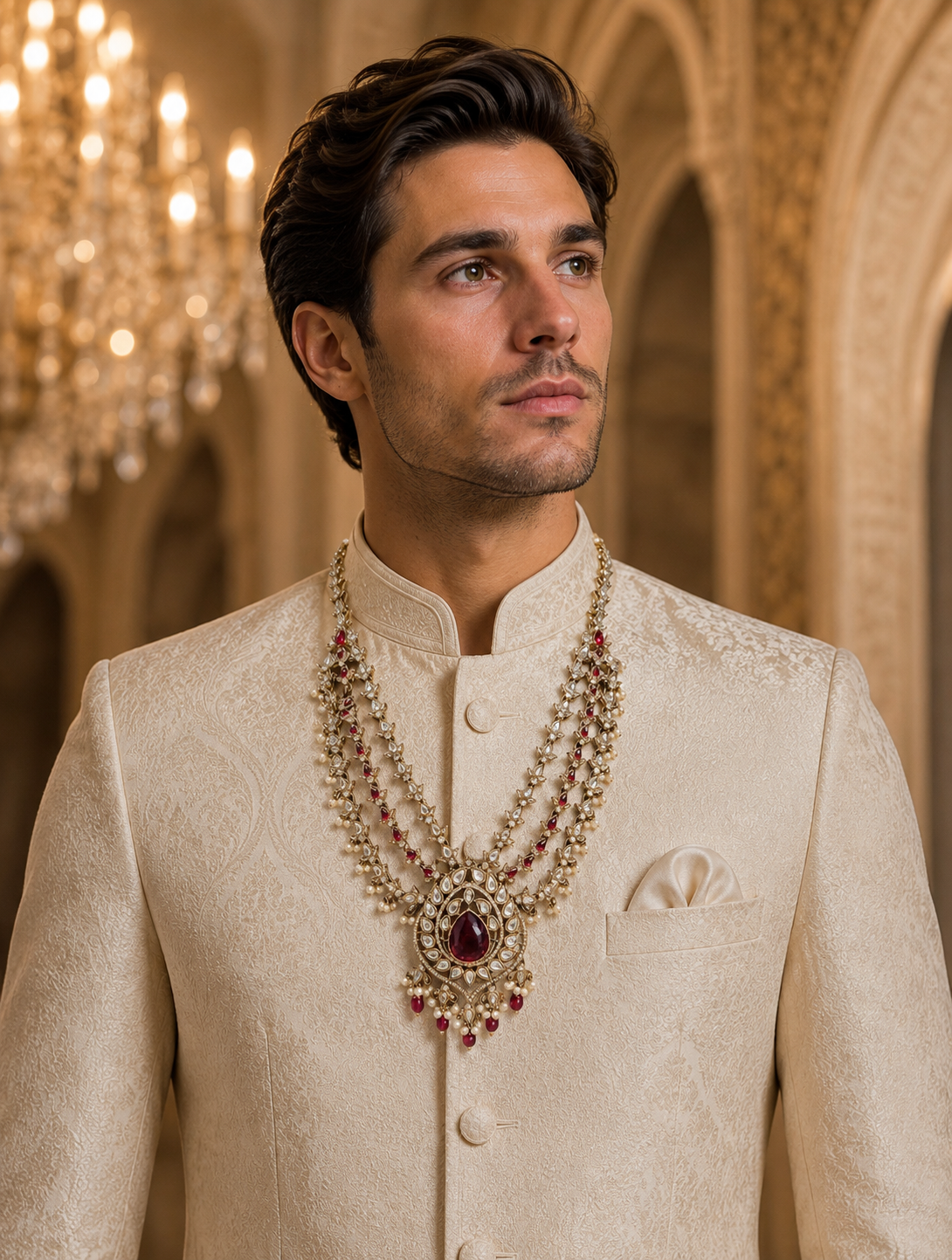 Royal Ruby Pearl Groom Mala