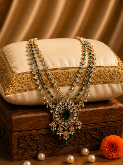 Royal Emerald Kundan Pearl Groom Mala