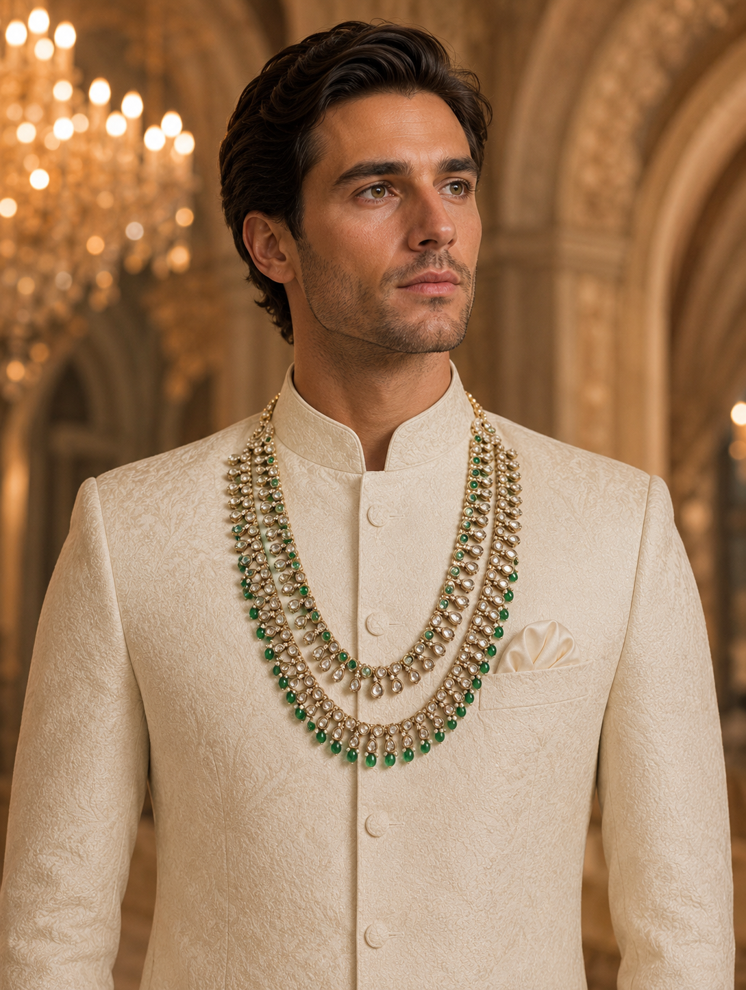 Emerald Pearl Kundan Groom Mala
