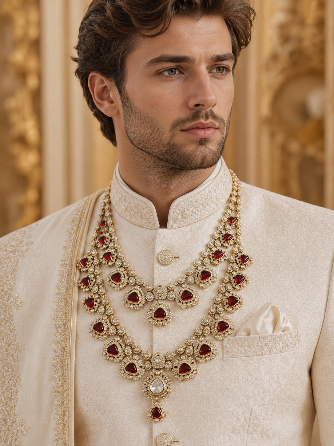 Royal Burgundy Polki Groom Mala