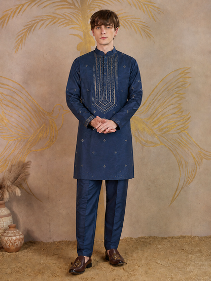 Royal Navy Blue Embroidered Kurta Pant Set