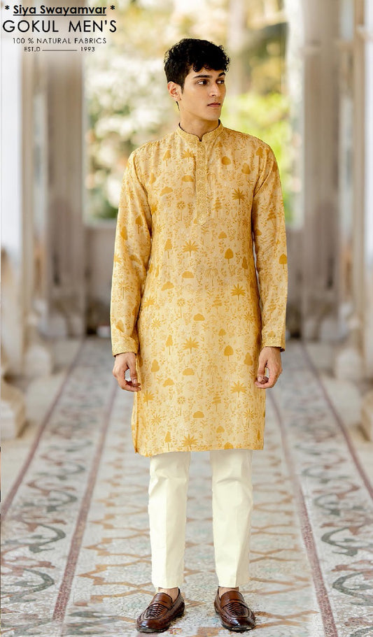 Golden Vanraj Linen Silk Kurta Set