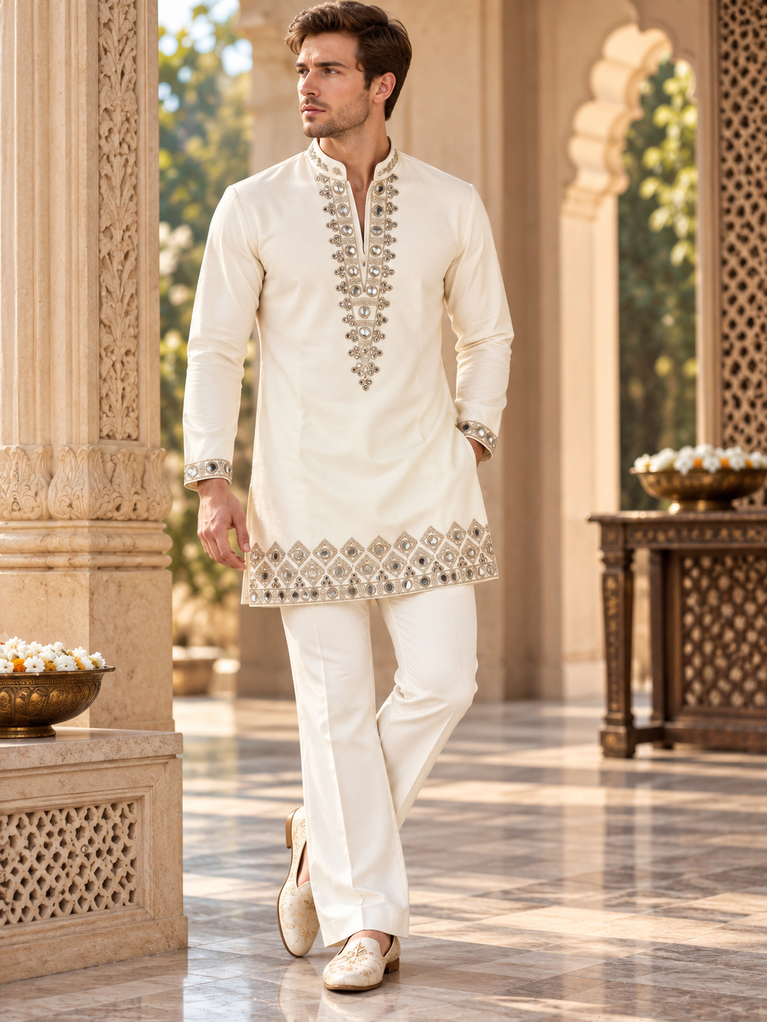 Pearl Ivory – Mirror Embroidered Kurta Set